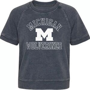 Michigan Wolverines Girls Cheer Short Sleeve Sweatshirt Gray NWT Large U of M